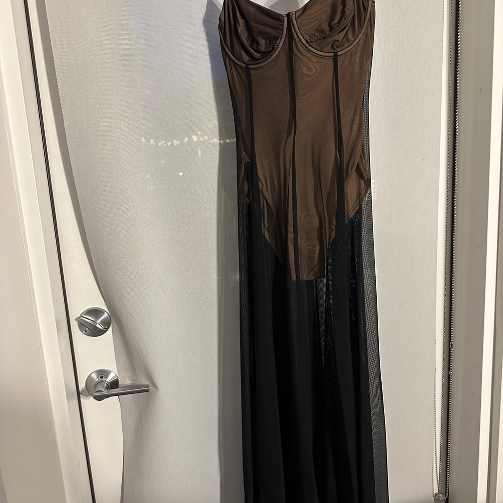 Norma Kamali sheer black corset underwire dress
